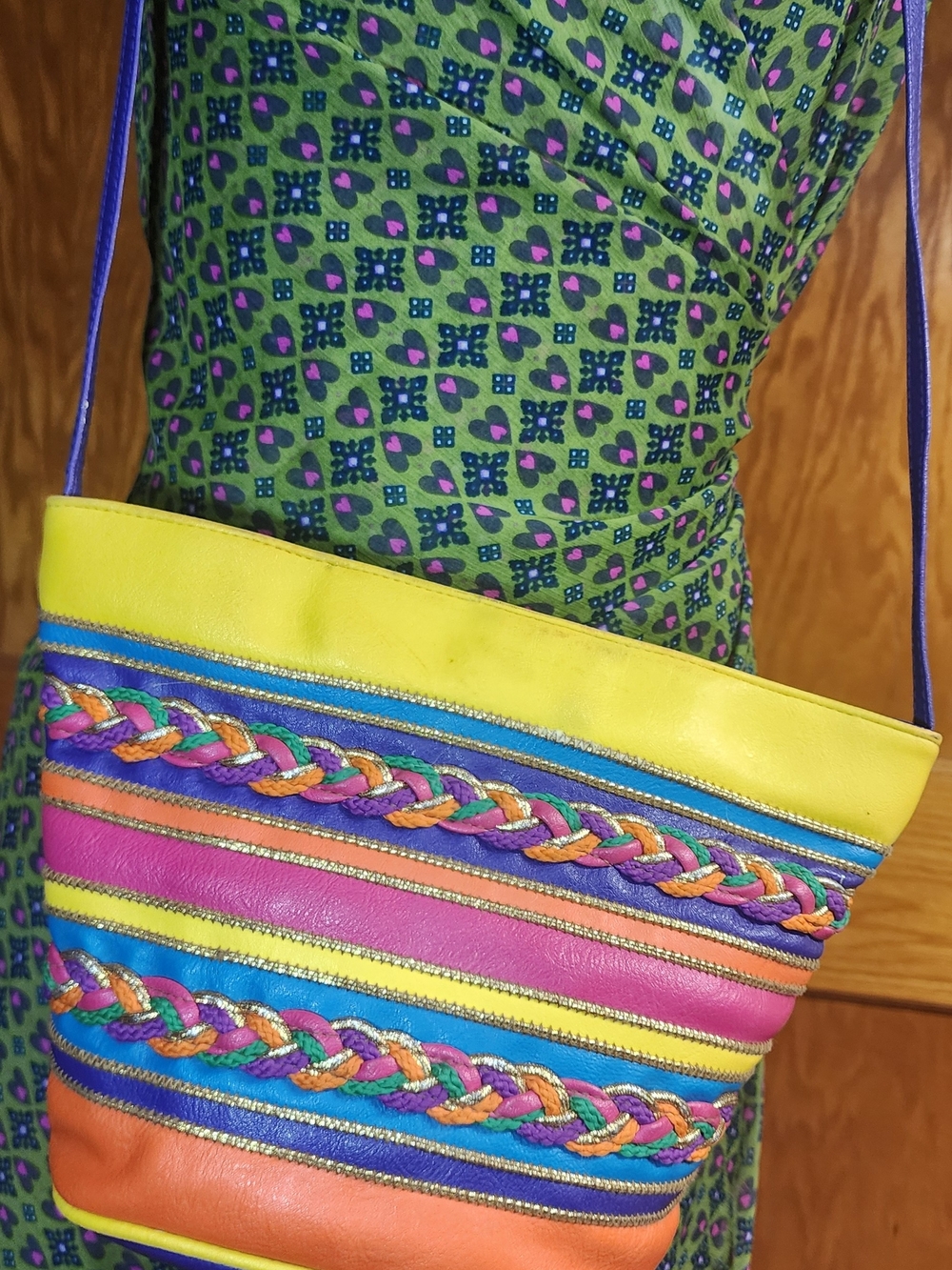 Vintage Multicolor Braided Stripe Crossbody Bag